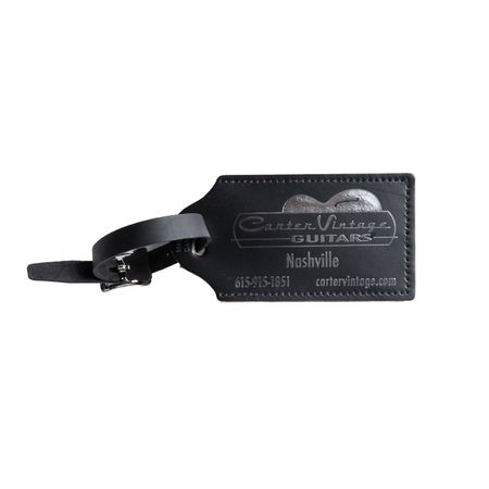 Carter Vintage Leather Luggage Tag - Black thumbnail