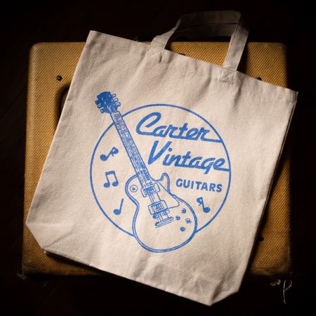 Carter Vintage Blue Guitar Tote Bag thumbnail