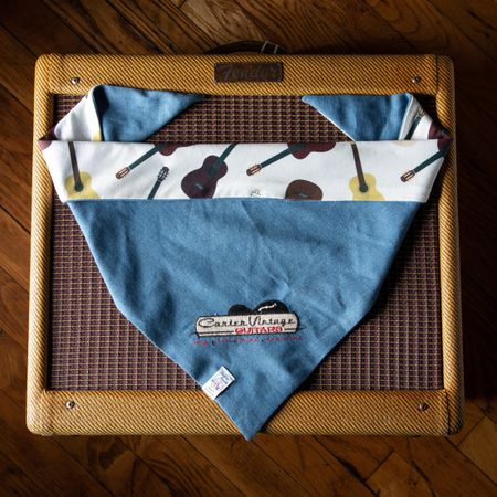 FurEver Friends CVG Denim Dog Bandana with White Guitar Print (No Clasp) thumbnail