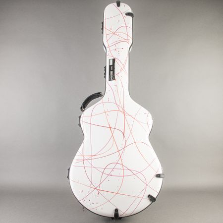 Calton 12-fret D case, 2022, White with orange and red splatter, Red interior thumbnail