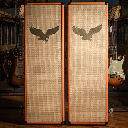 Orange 4x10 Vertical Column Cabinets (Pair) W/ Case Custom Made for Marcus King 2020's, Orange thumbnail