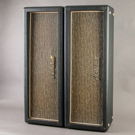 Marshall PA Column 2x10 Cabinets (2) w/ G10 Greenbacks 1970's, Black thumbnail